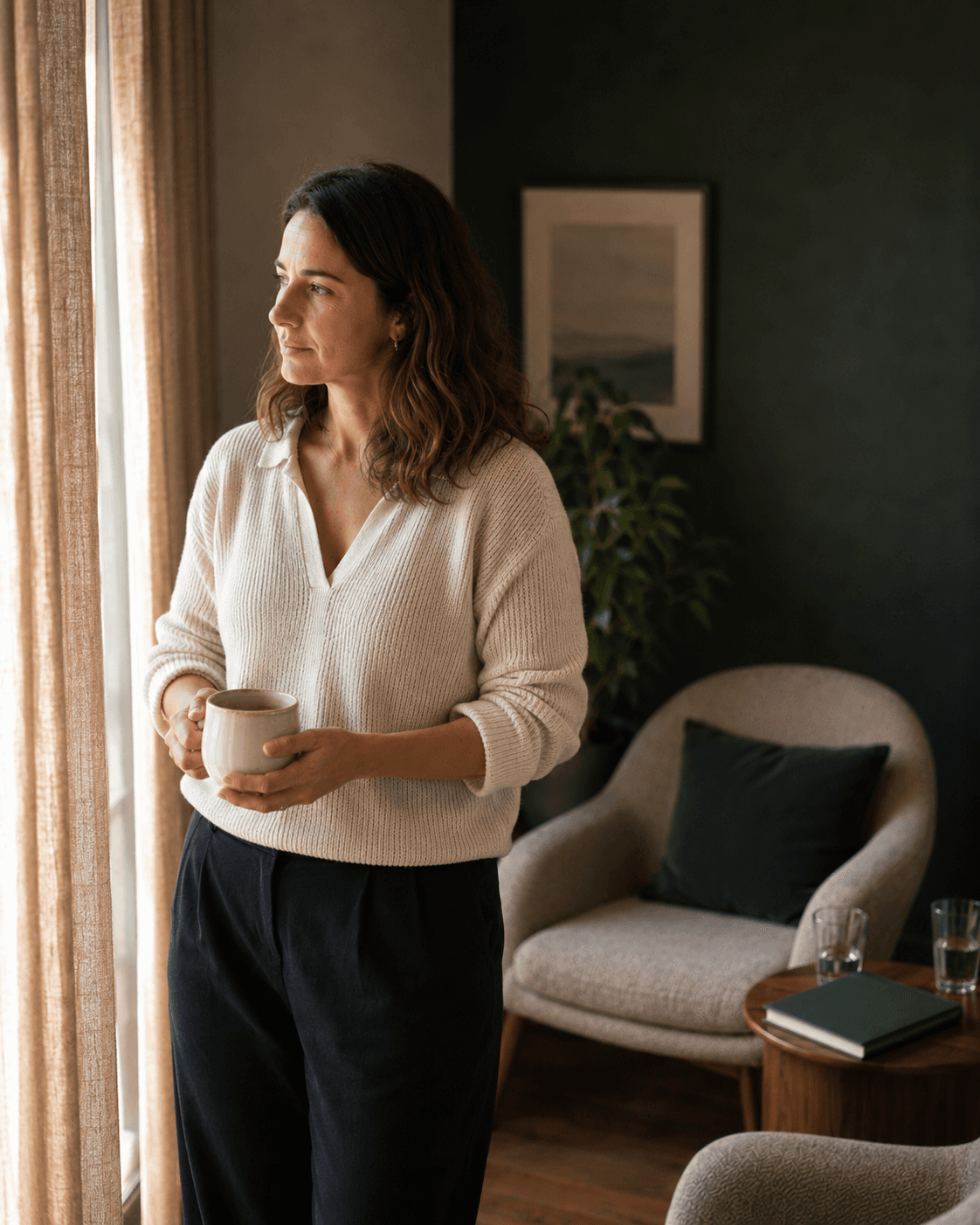 Therapist taking a quiet tea break after a session