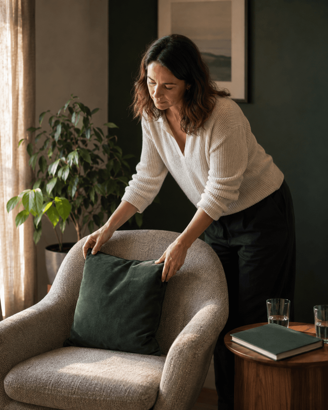 Therapist preparing a counselling room before a session