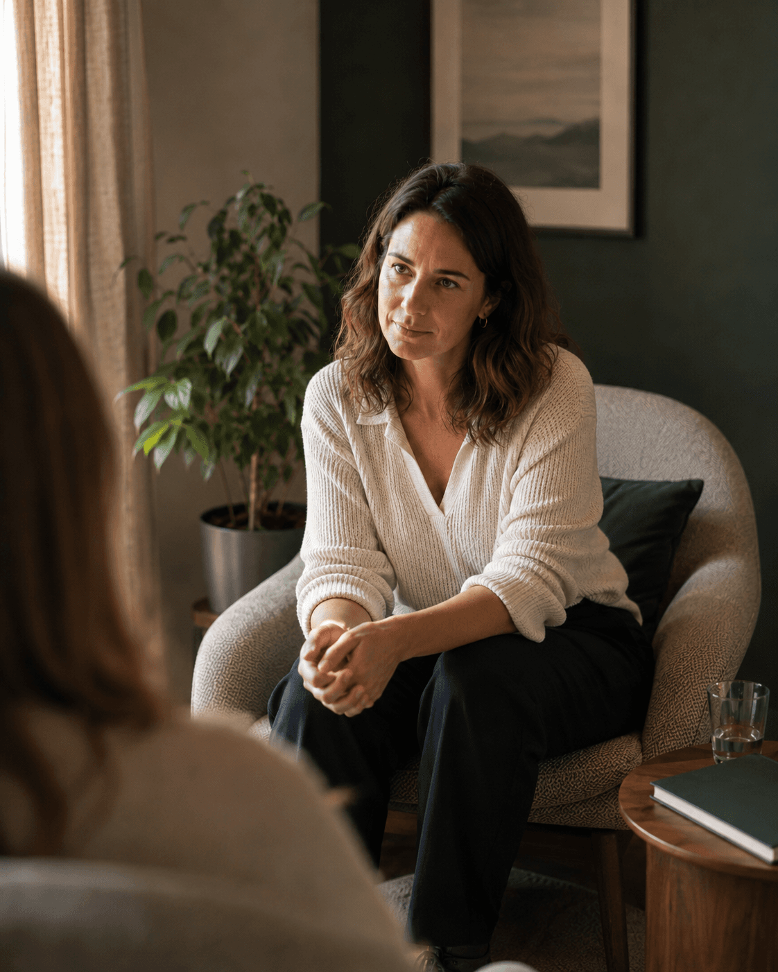 Therapist listening attentively during a counselling session
